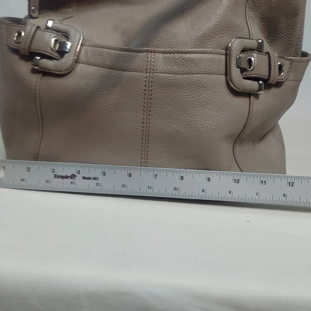 Leather‎ Hobo Shoulder Bag Designer Style Buckle Detail Taupe
